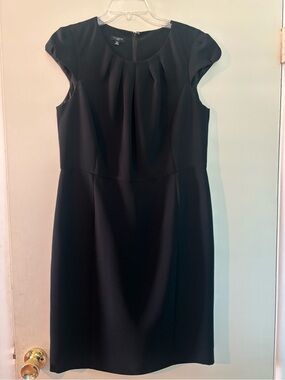 Talbots Black Cap-Sleeve Pleated-Neck Sheath Dress